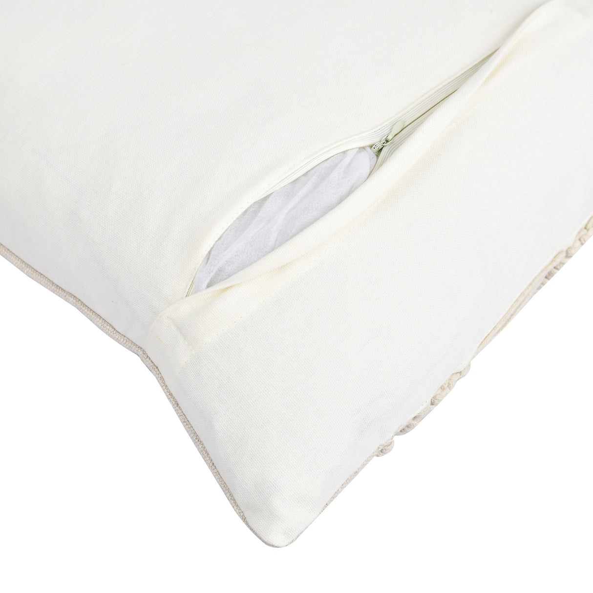 Diamond Beads Cotton & Polyester 16" x 16" Macrame Cushion Cover (White)