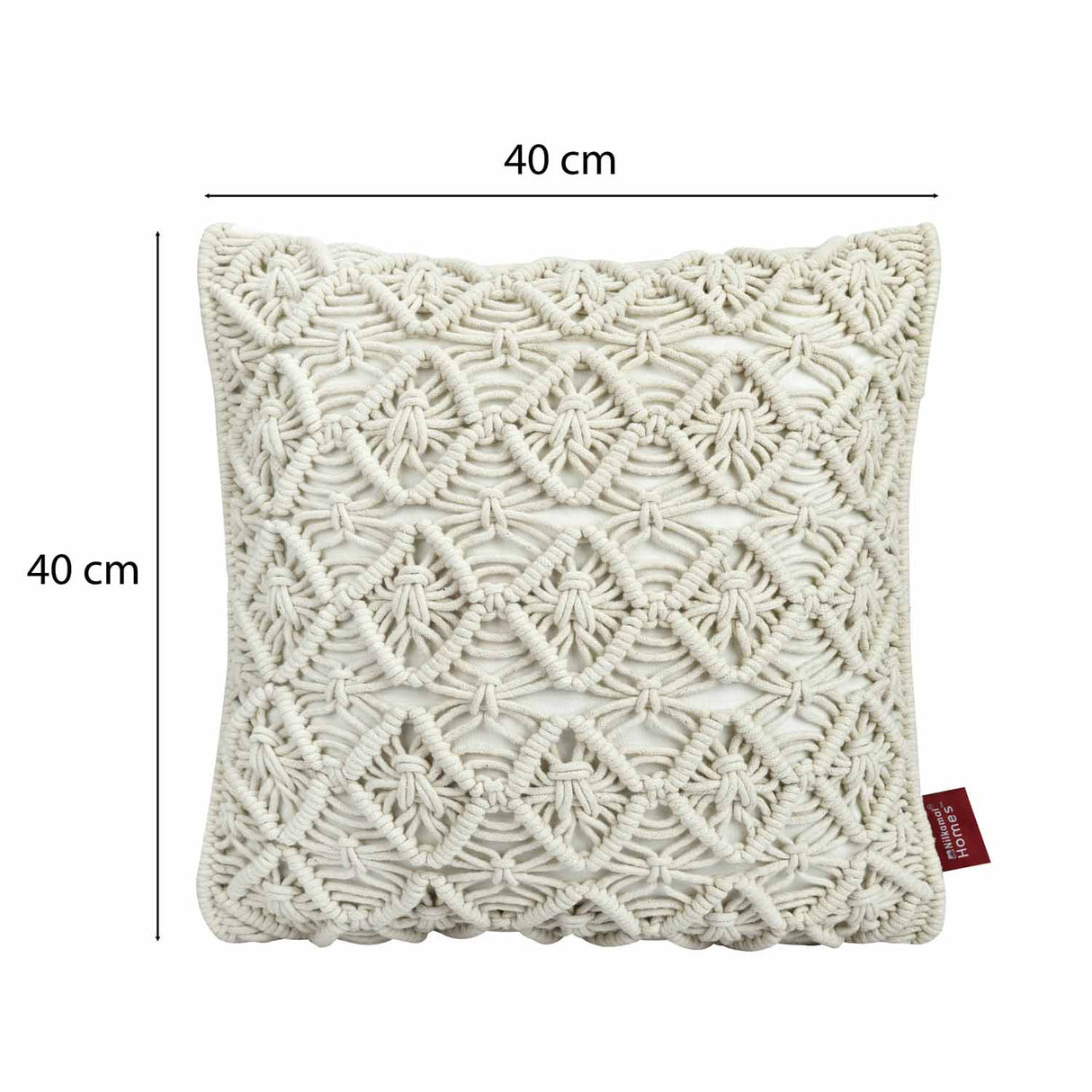 Diamond Pattern Cotton & Polyester 16" x 16" Macrame Cushion Cover (White)