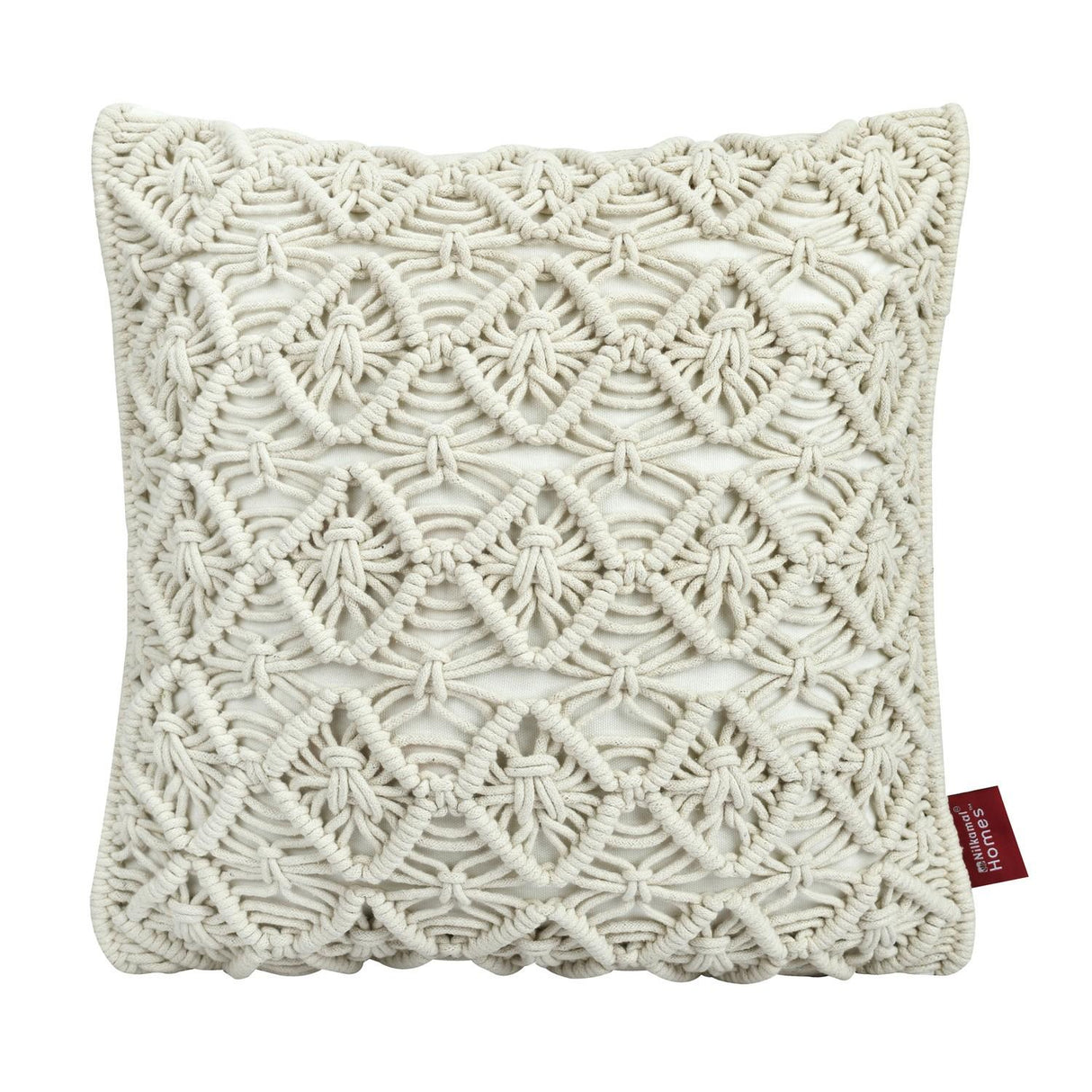 Diamond Pattern Cotton & Polyester 16" x 16" Macrame Cushion Cover (White)