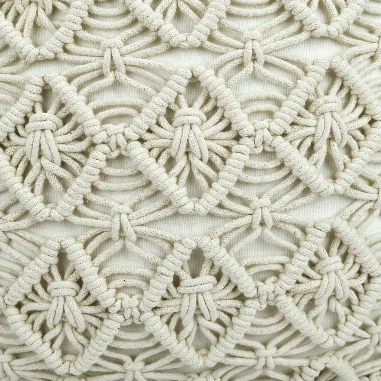 Diamond Pattern Cotton & Polyester 16" x 16" Macrame Cushion Cover (White)