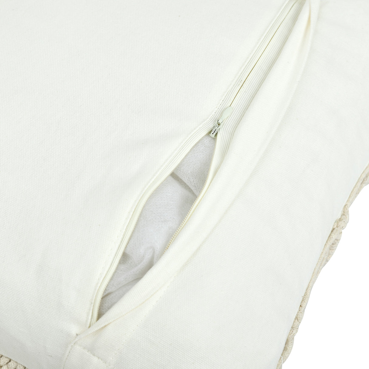 Diamond Pattern Cotton & Polyester 16" x 16" Macrame Cushion Cover (White)