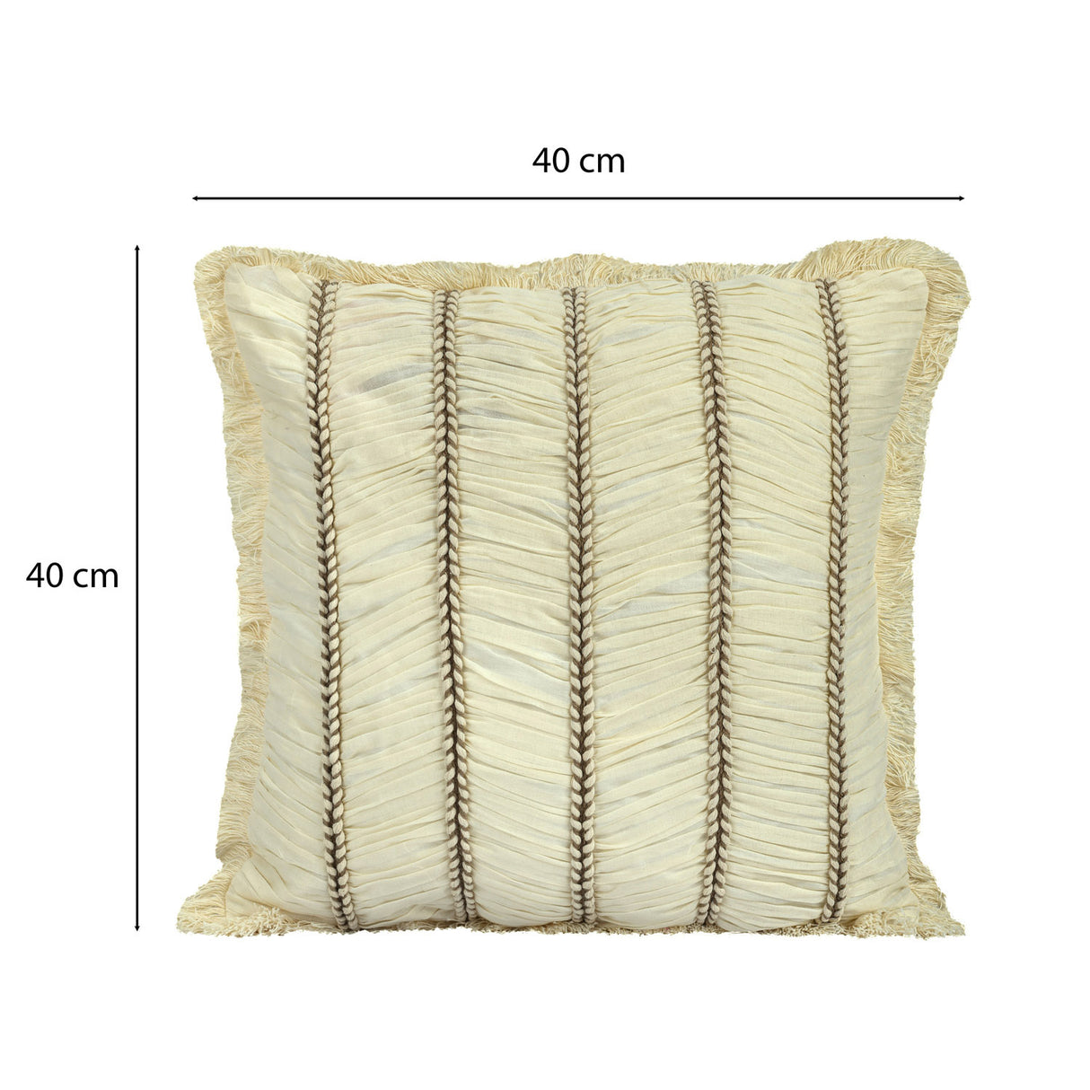 Textured cream cushion with pleated lines with dimension in cms 2