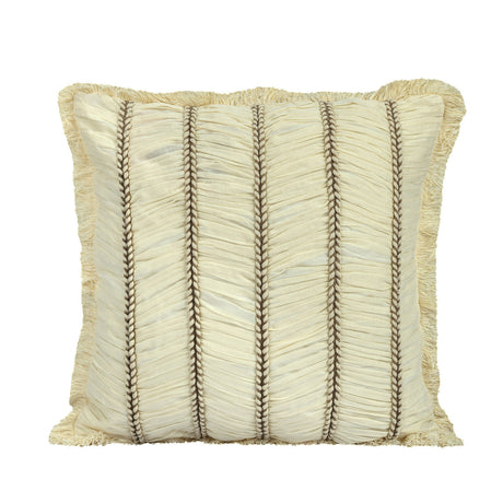 Textured cream cushion with pleated lines in white background 2