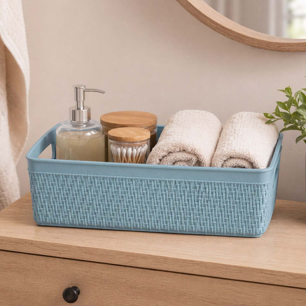 Weave Pattern Polypropylene Storage Basket- Mint, 24.1 x 10.3 x 7.2 cm
