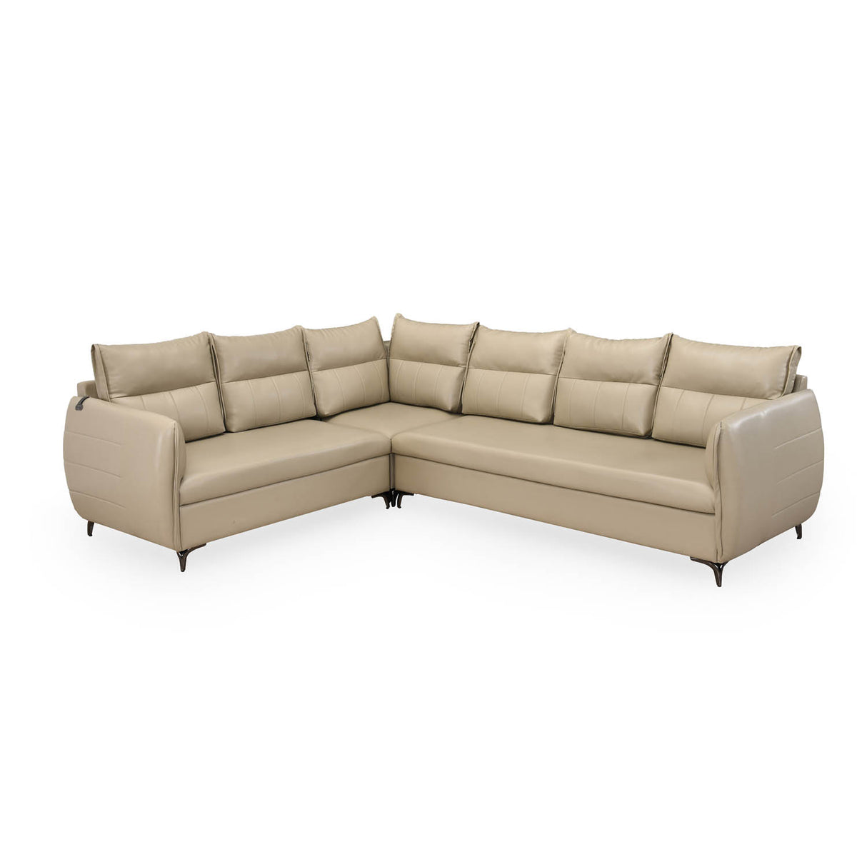 Infinia 3+2+1 Seater Leatherette Sofa Set with Right Corner Sofa- Beige