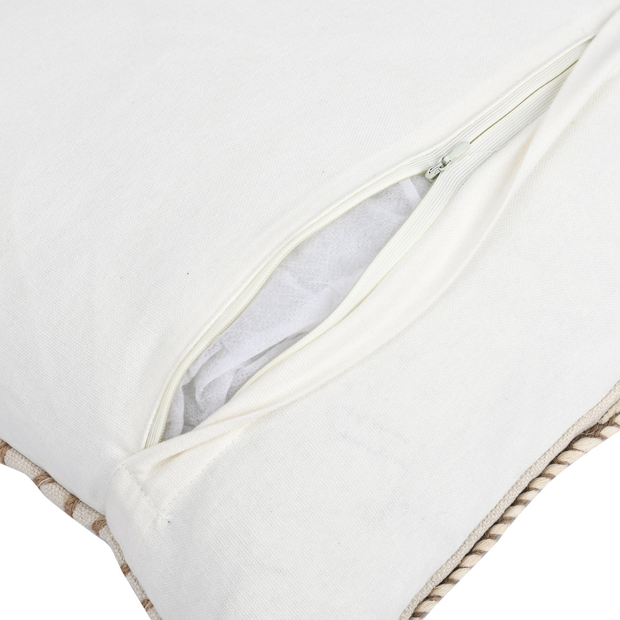 Leaf Embroidered Cotton & Polyester 16" x 16" Cushion Cover (Beige & Cream)