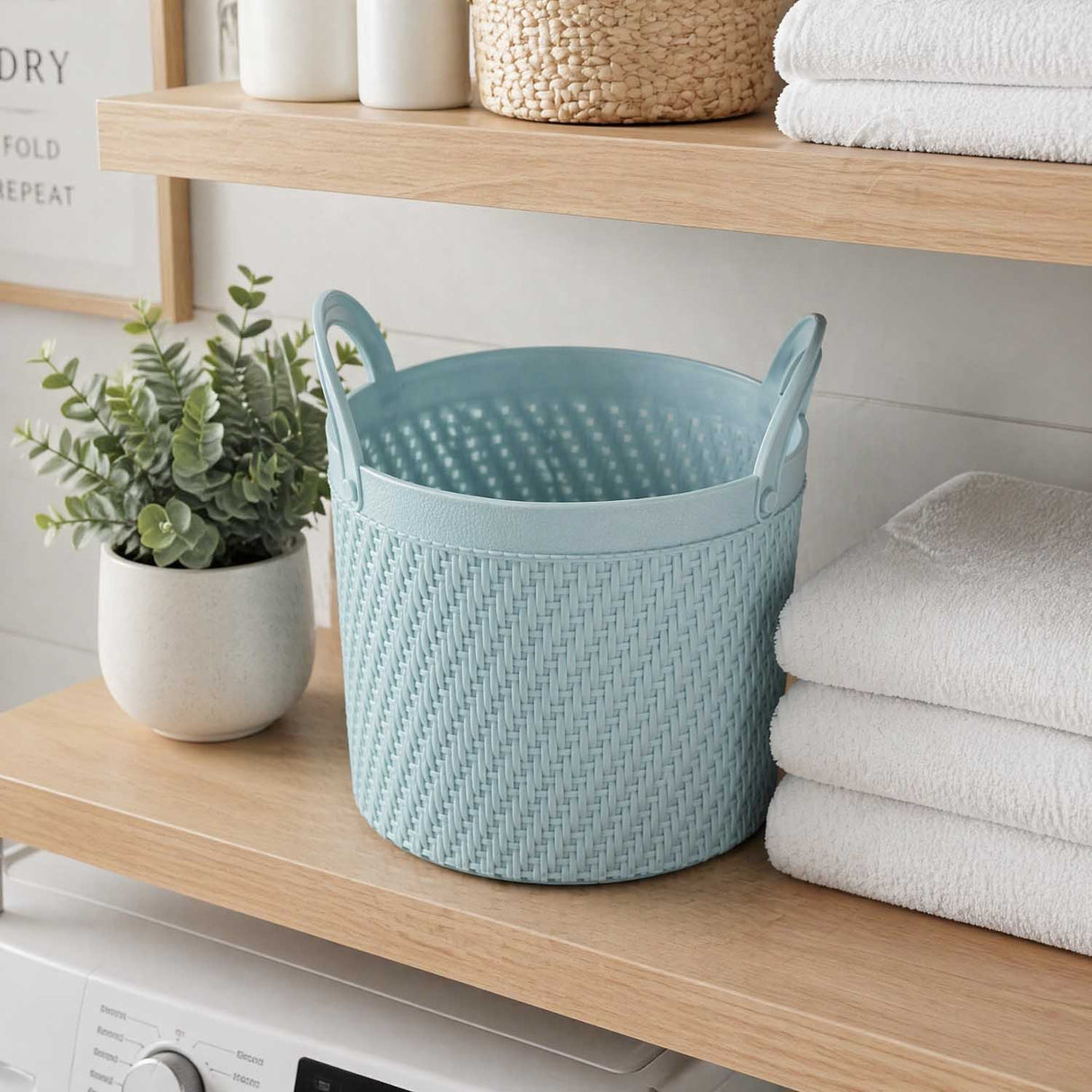 Weave Pattern Polypropylene Storage Basket- Mint, 16.2 x 15.7 x 18.4 cm