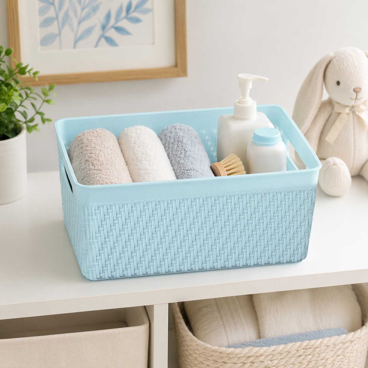 Weave Pattern Polypropylene Storage Basket- Mint, 21.4 x 15 x 9.7 cm