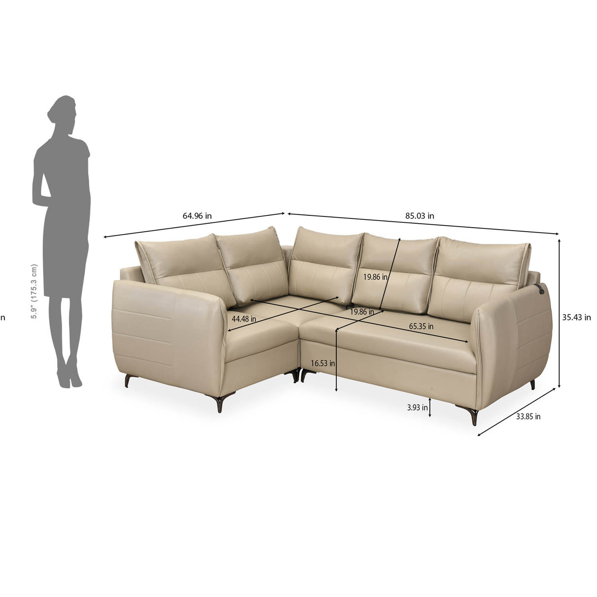 Infinia 2+1+1 Seater Leatherette Sofa Set with Right Corner Sofa- Beige