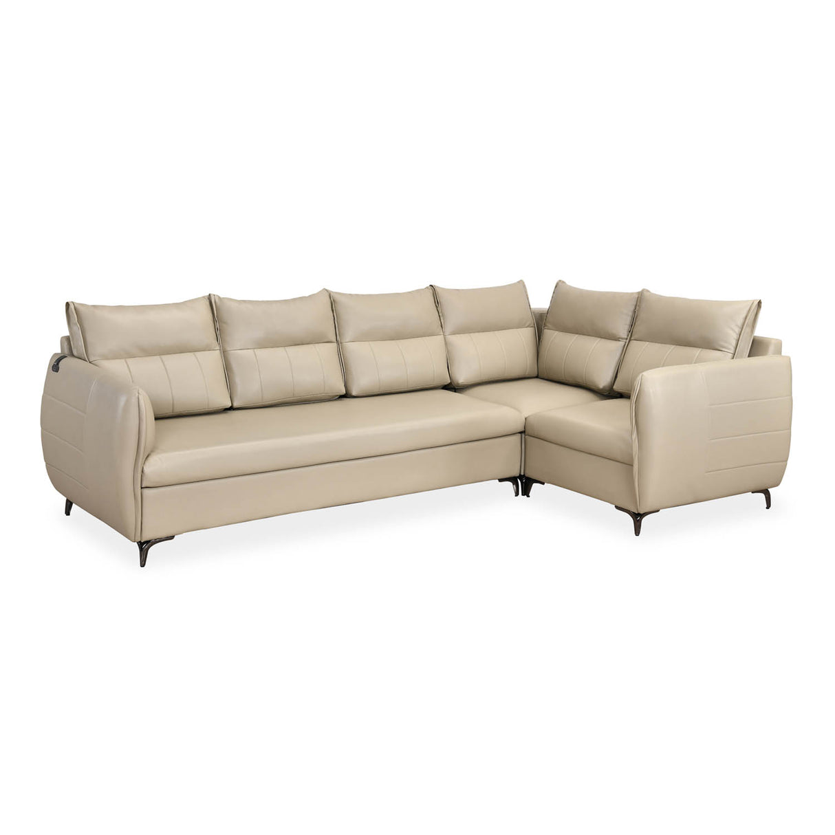 Infinia 3+1+1 Seater Leatherette Sofa Set with Left Corner Sofa- Beige