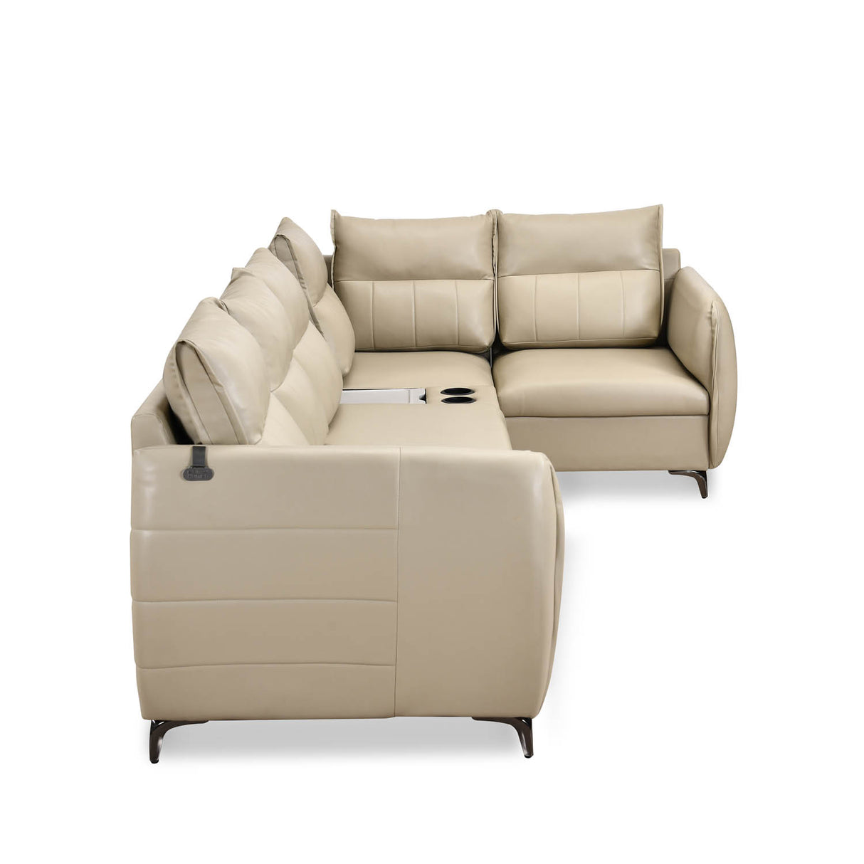Infinia 3+1+1 Seater Leatherette Sofa Set with Left Corner Sofa and Rectangle Console- Beige