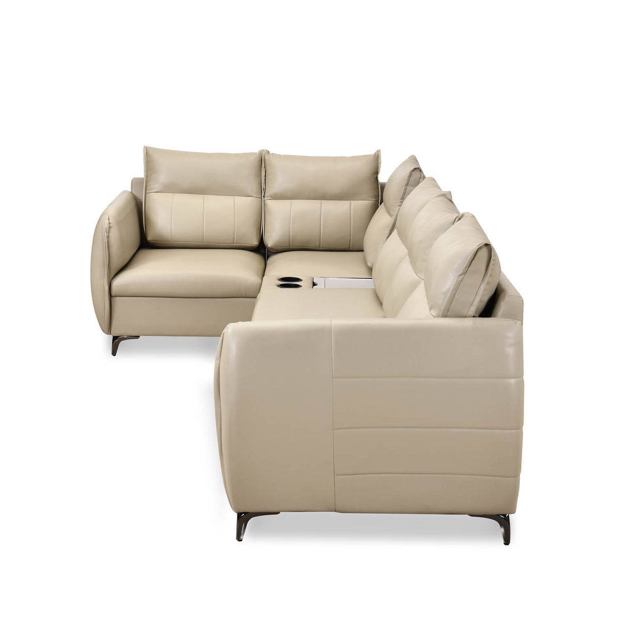 Infinia 3+1+1 Seater Leatherette Sofa Set with Right Corner Sofa and Rectangle Console- Beige