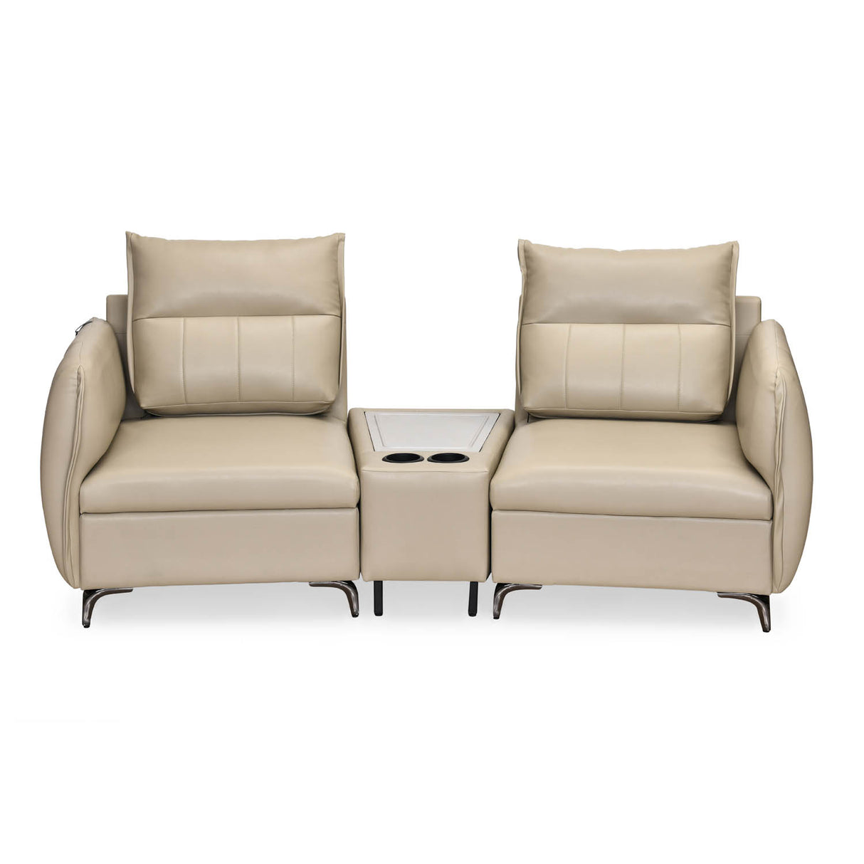 Infinia 2 Seater Leatherette Sofa with Triangle Console- Beige