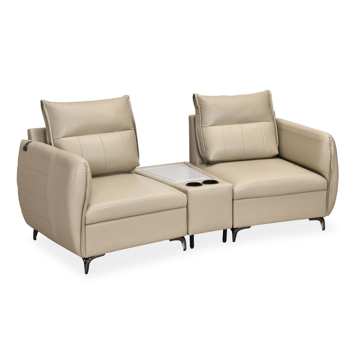 Infinia 2 Seater Leatherette Sofa with Triangle Console- Beige