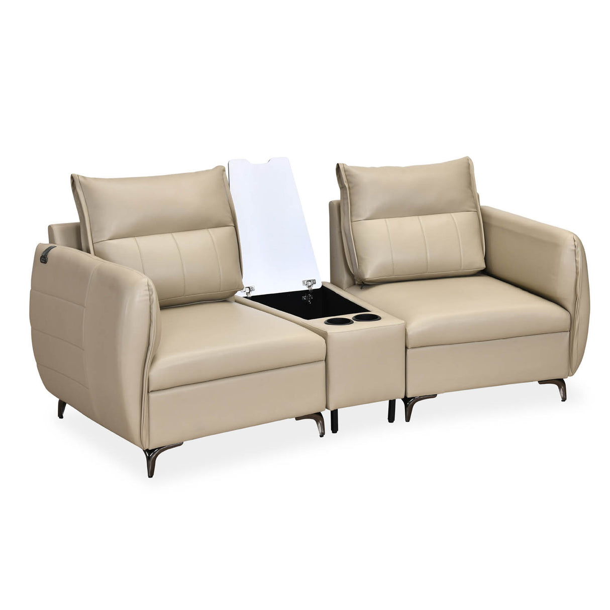 Infinia 2 Seater Leatherette Sofa with Triangle Console- Beige