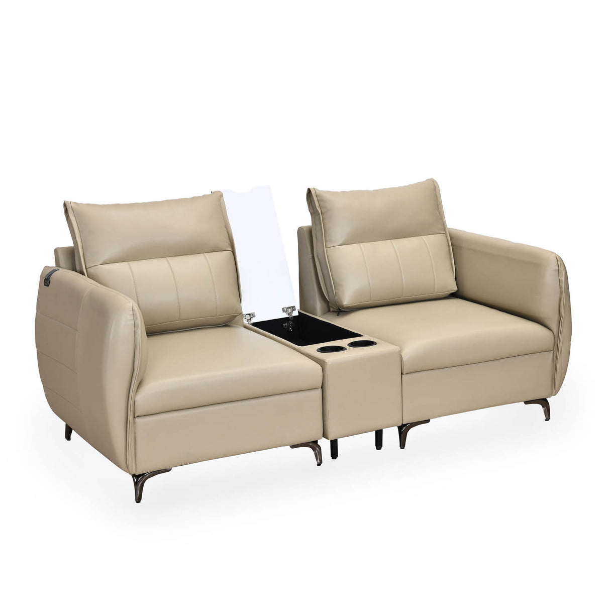 Infinia 2 Seater Leatherette Sofa with Rectangle Console- Beige