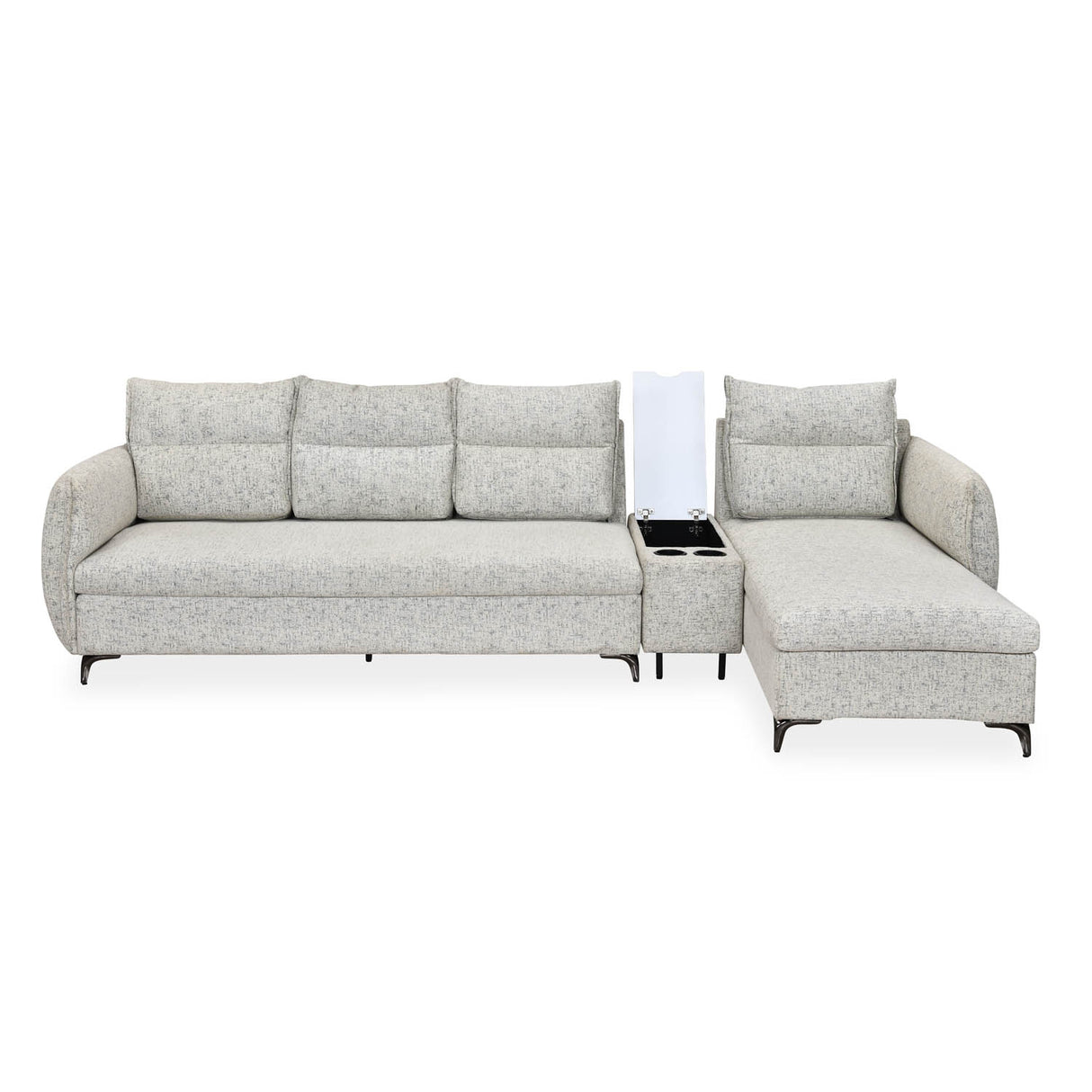 Infinia 4 Seater Fabric Sofa with Left Lounger and Rectangle Console- Off White