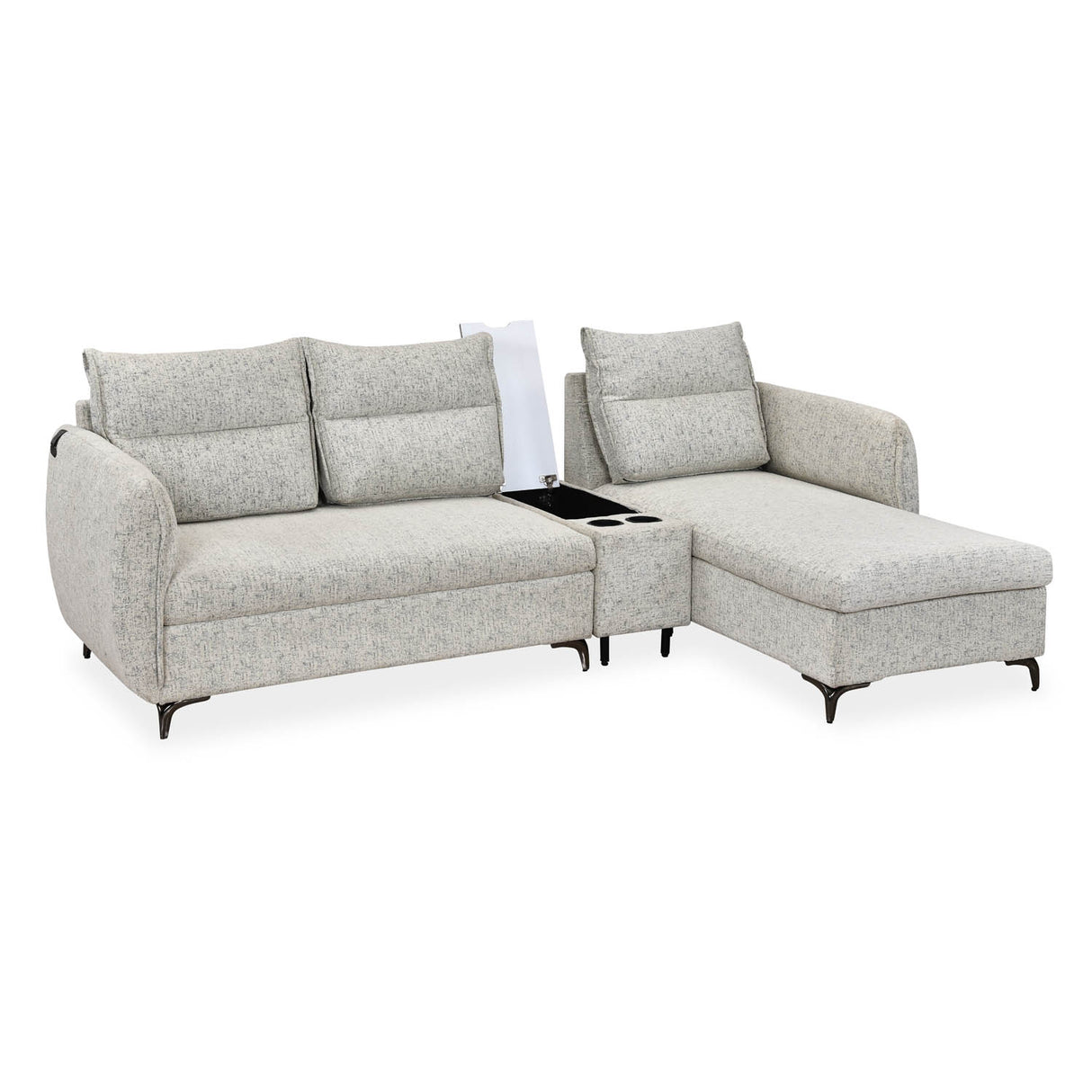 Infinia 3 Seater Fabric Sofa with Left Lounger and Rectangle Console- Off White