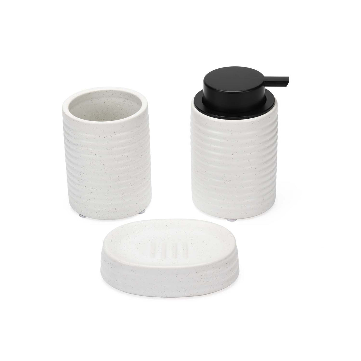 Fluted Stoneware Batch Accessories Set of 3- White