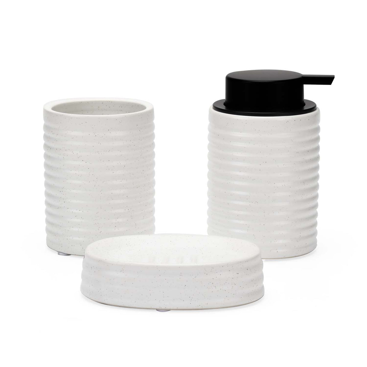 Fluted Stoneware Batch Accessories Set of 3- White