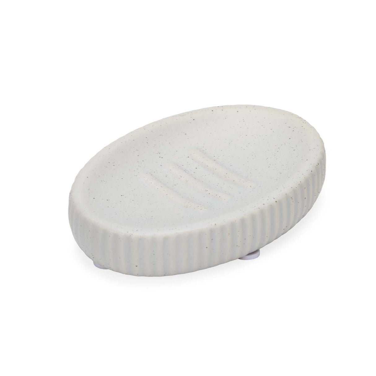 Ribbed Stoneware Bath Accessories Set of 3- Grey