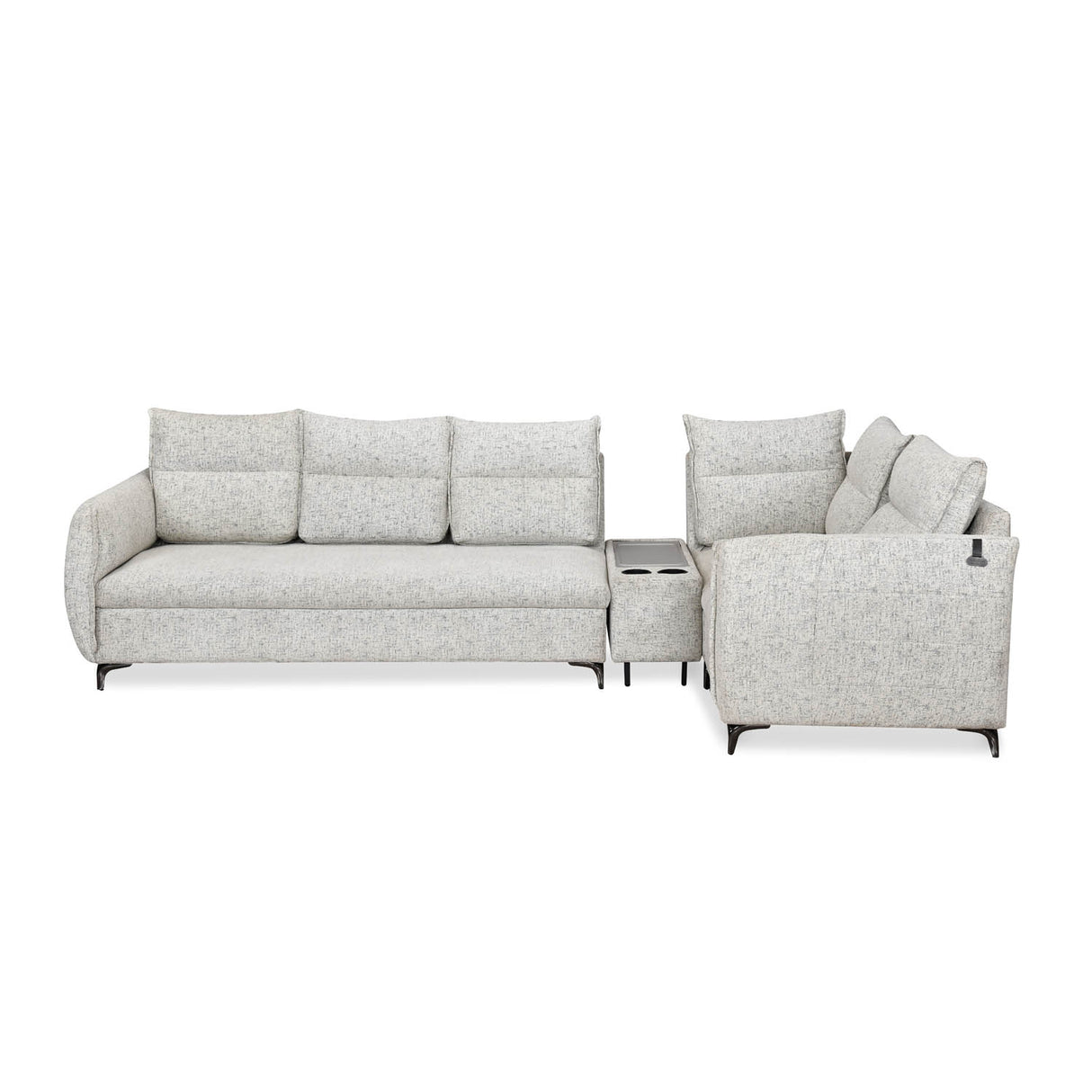 Infinia 3+1+1 Seater Fabric Sofa Set with Left Corner Sofa and Rectangle Console- Off White