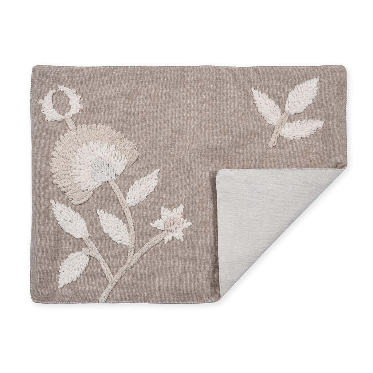Floral Embroidered Chambray Placemat- Beige