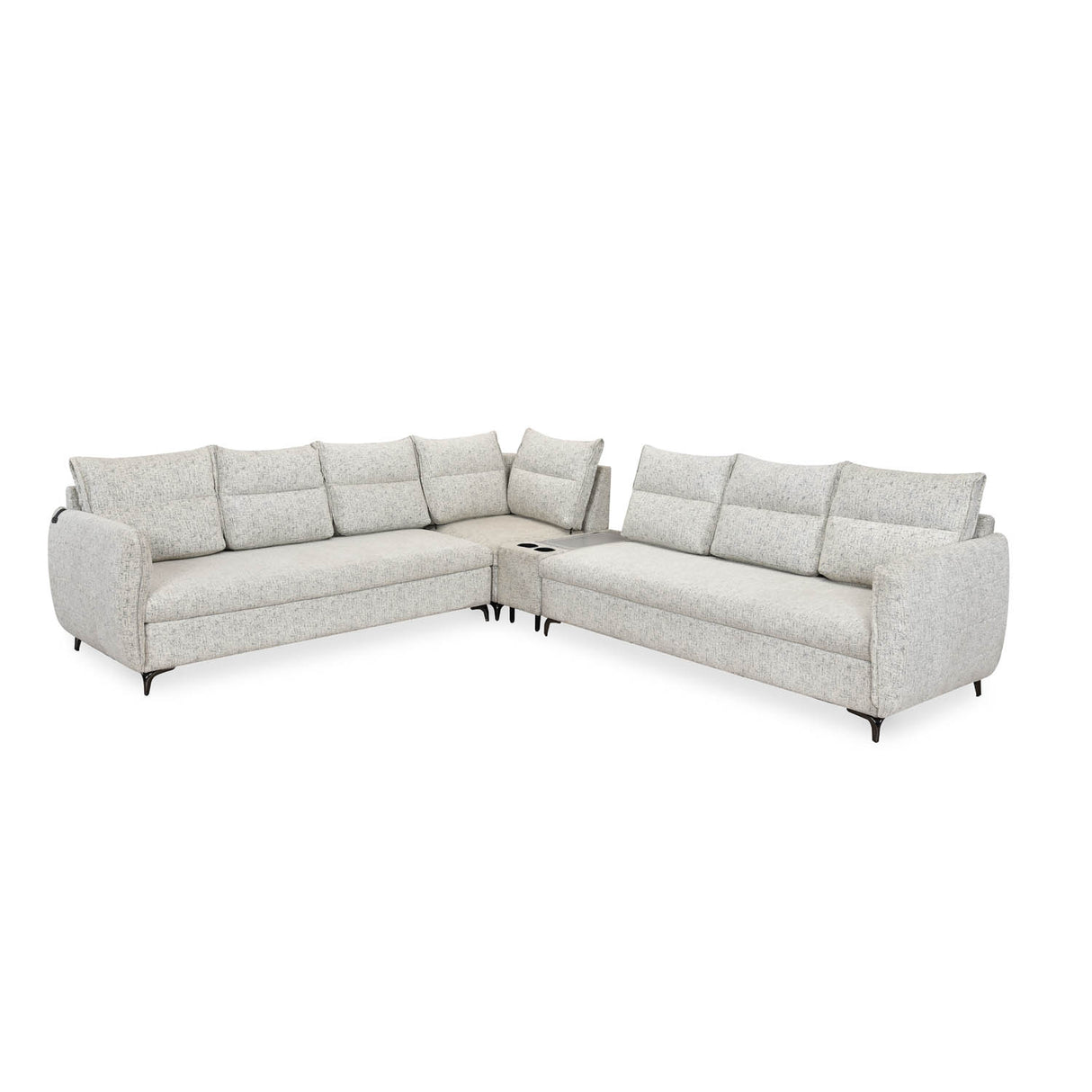 Infinia 3+3+1 Seater Fabric Sofa Set with Right Corner Sofa and Rectangle Console- Off White