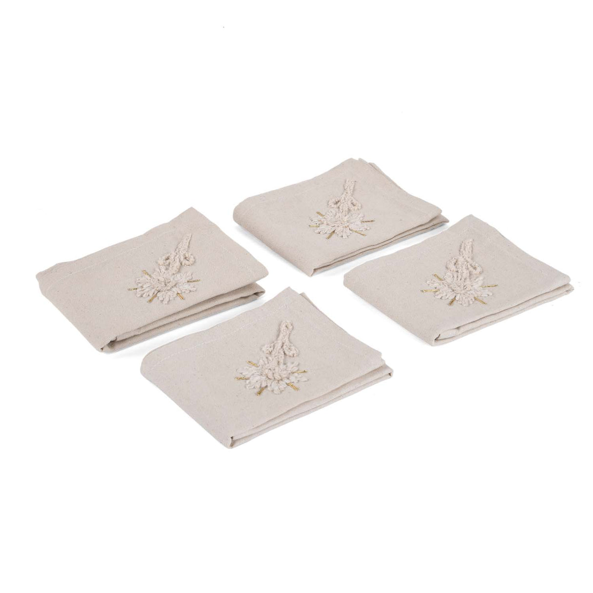 Embroidered Cotton & Polyester Napkin Set of 4- Beige