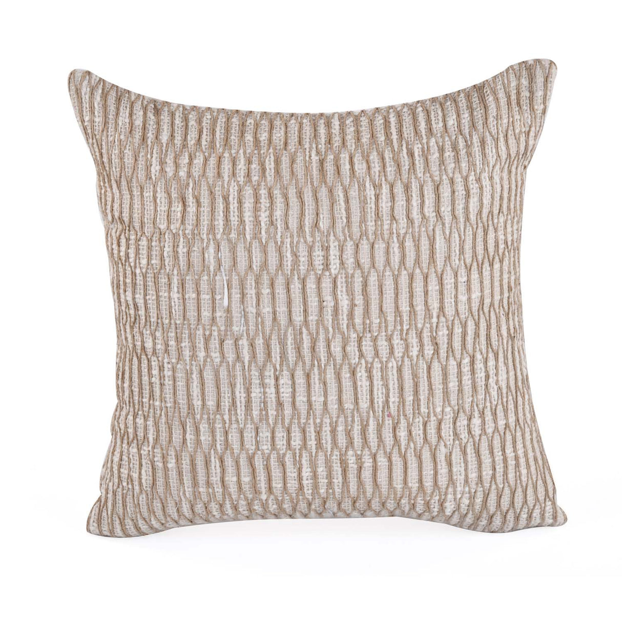Abstract Embroidered Cotton & Polyester 16" x 16" Cushion Cover- Beige
