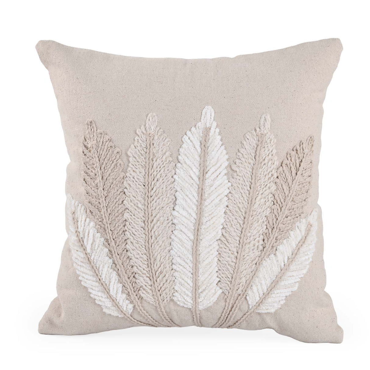 Seven Leaf Cotton & Polyester 16" x 16" Cushion Cover- Beige