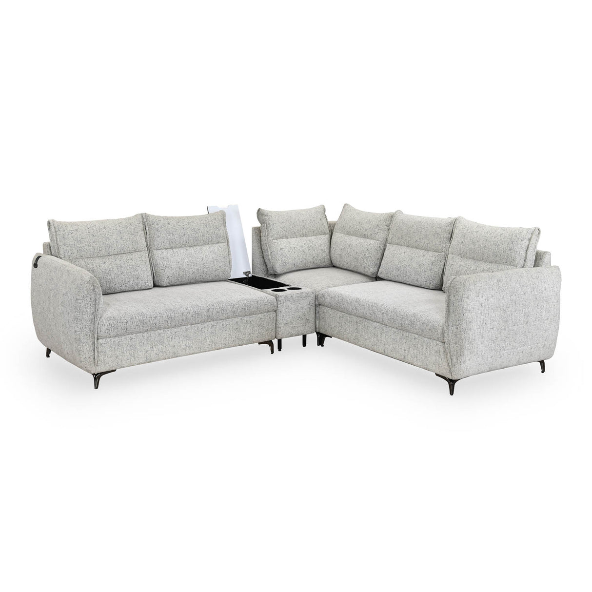 Infinia 2+2+1 Seater Fabric Sofa Set with Left Corner Sofa and Rectangle Console- Off White