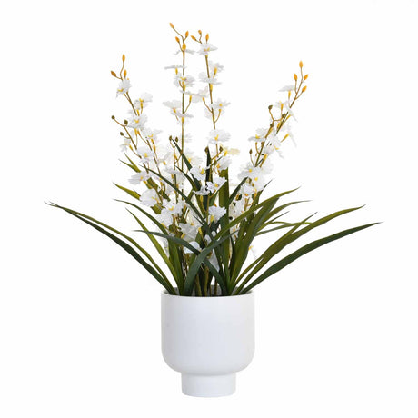 Artificial Orchid Flower Ceramic Potted Plant - White