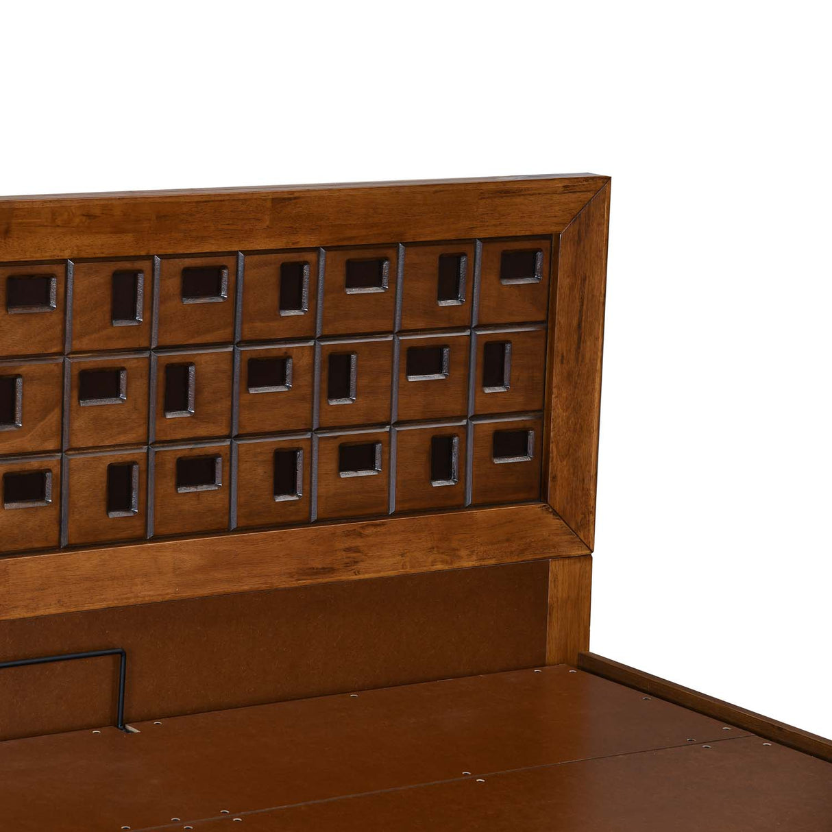 Hedron Queen Bed with Hydraulic Storage- Antique Cherry