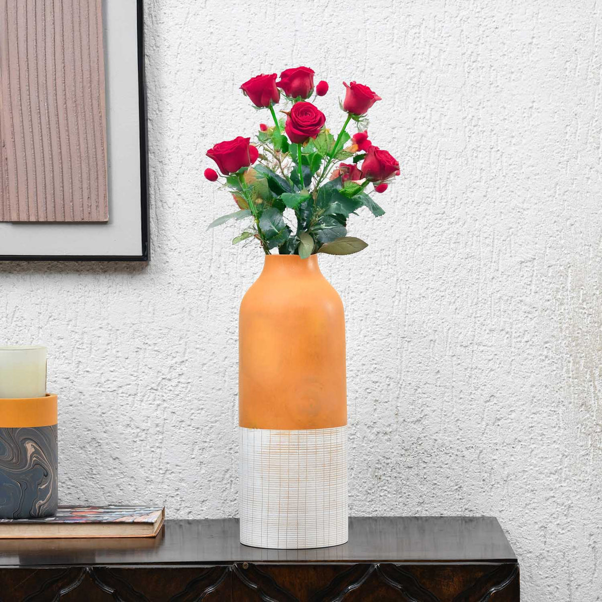 Dual Tone Wooden Table Vase Small Size- Brown and White