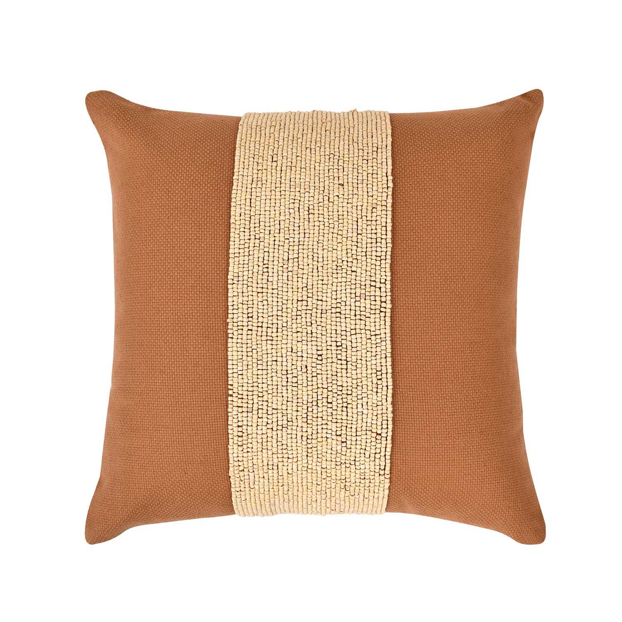 Hand Beaded Strap Pattern Cotton Cushion Cover- Rust