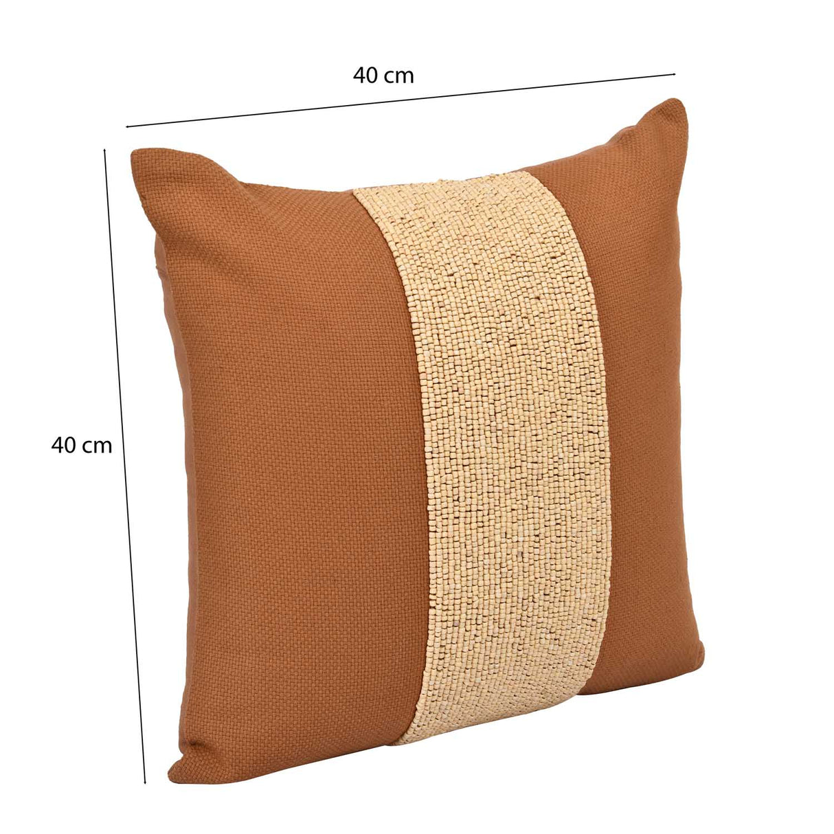 Hand Beaded Strap Pattern Cotton Cushion Cover- Rust