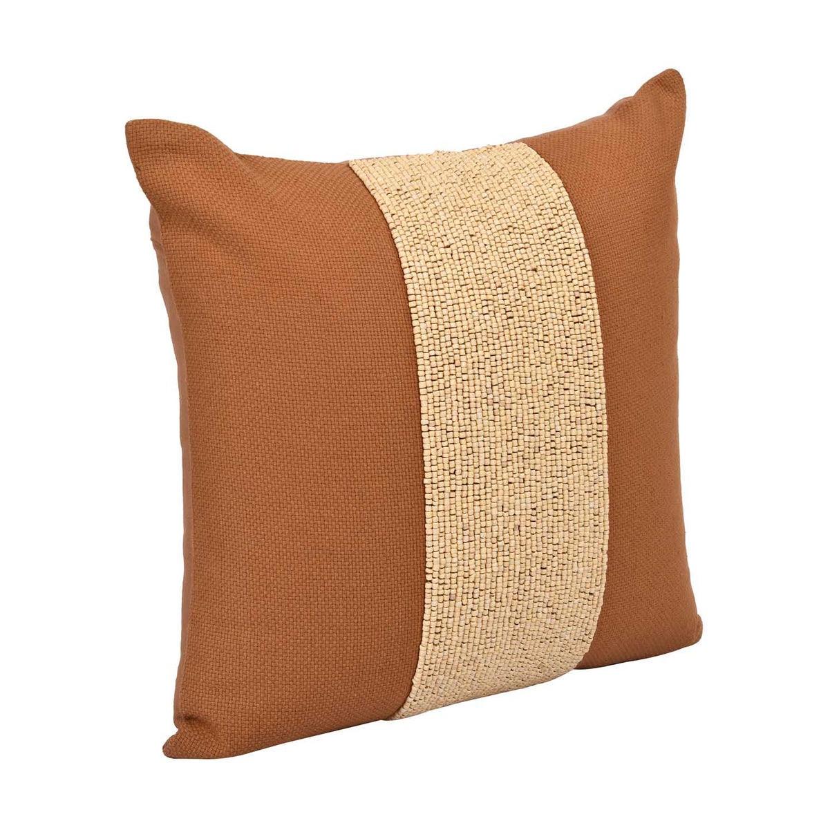 Hand Beaded Strap Pattern Cotton Cushion Cover- Rust