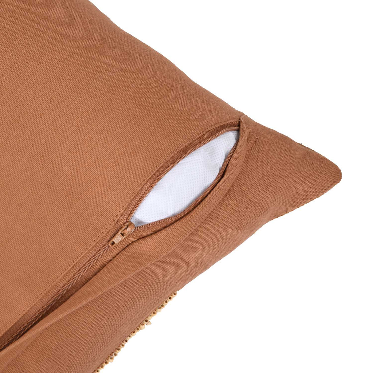 Hand Beaded Strap Pattern Cotton Cushion Cover- Rust