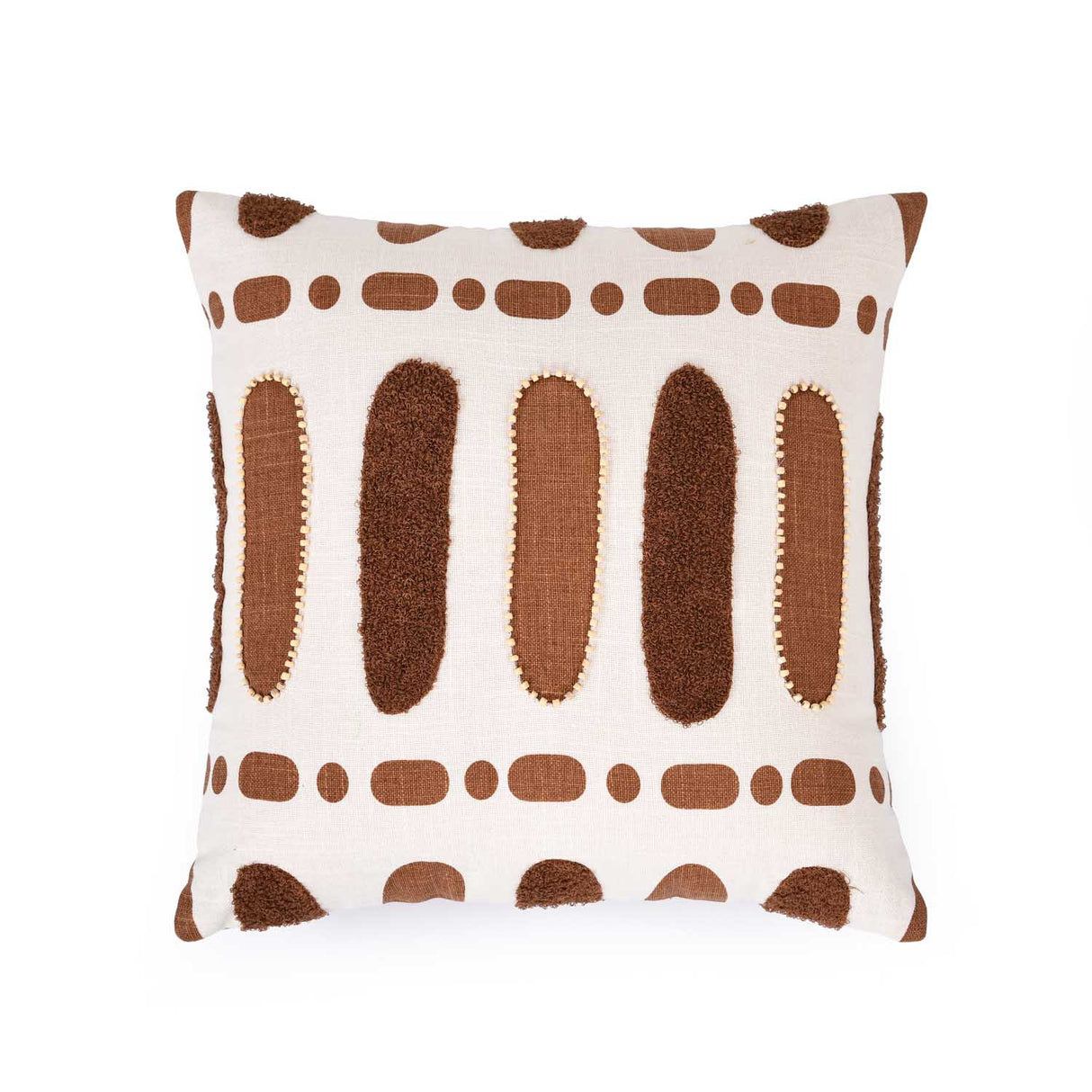 Oval Patch Pattern Cotton Cushion Cover- Brown