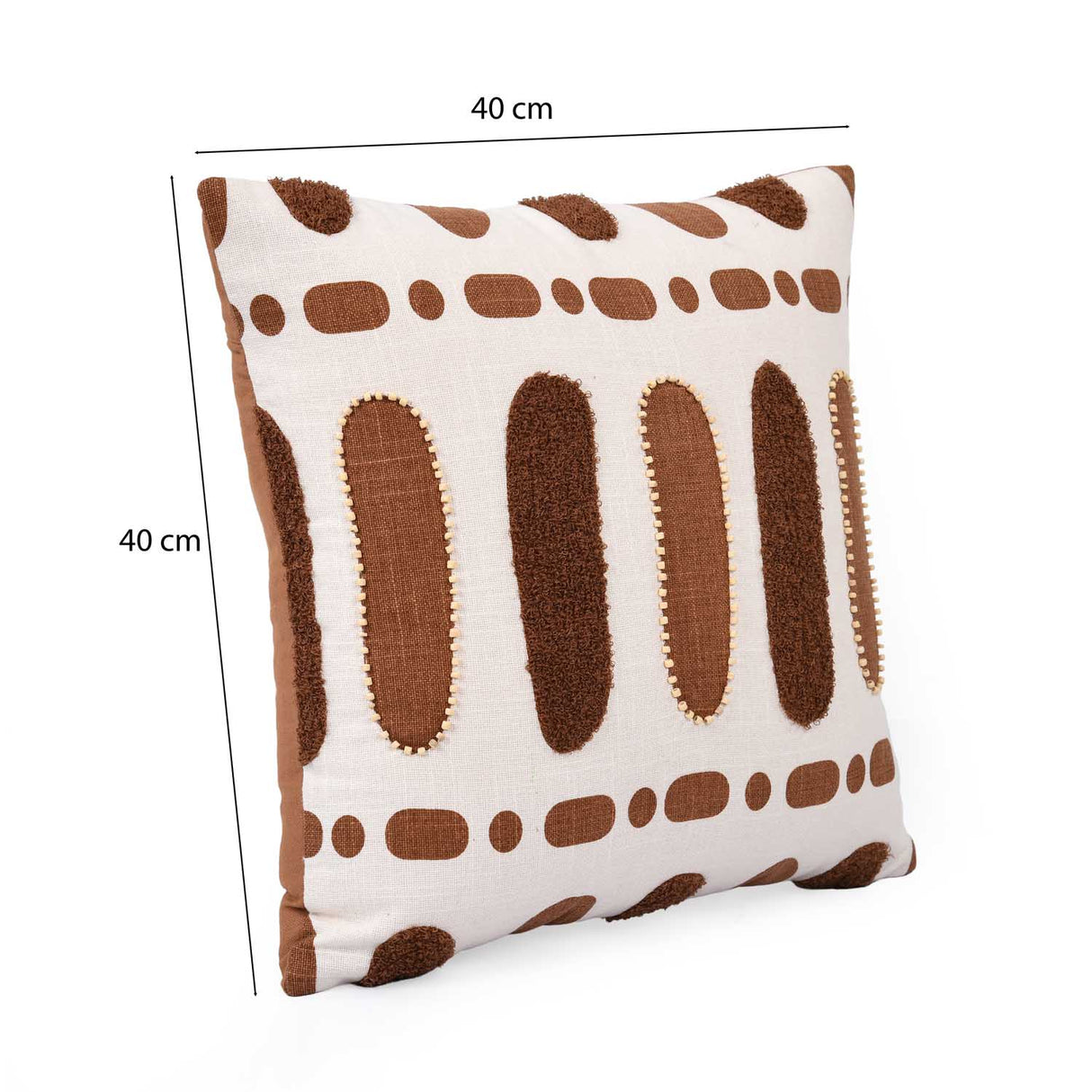 Oval Patch Pattern Cotton Cushion Cover- Brown