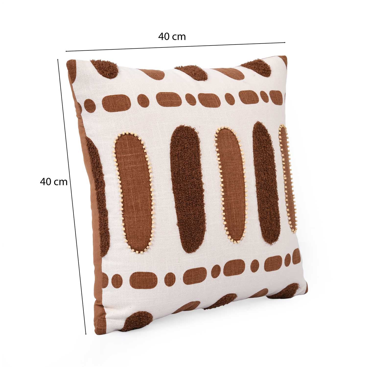 Oval Patch Pattern Cotton Cushion Cover- Brown