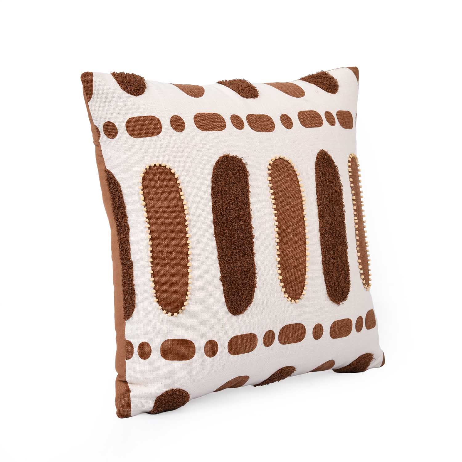 Oval Patch Pattern Cotton Cushion Cover- Brown