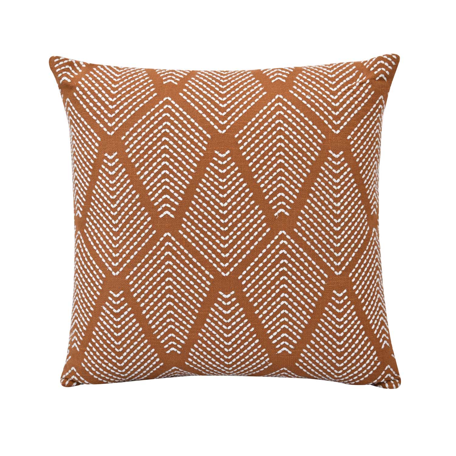 Rhombus Pattern Cotton Cushion Cover- Rust