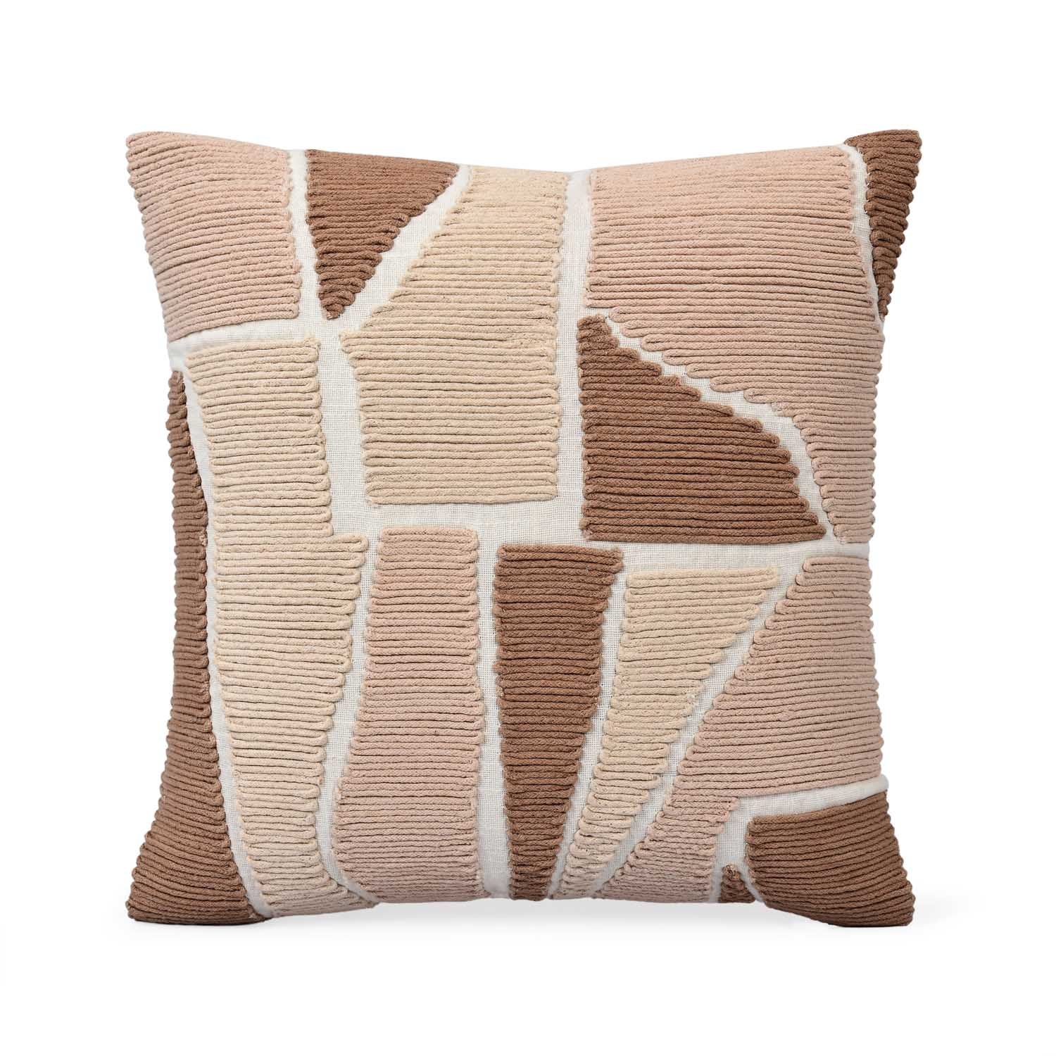Abstract Patch Pattern Cotton Cushion Cover- Brown