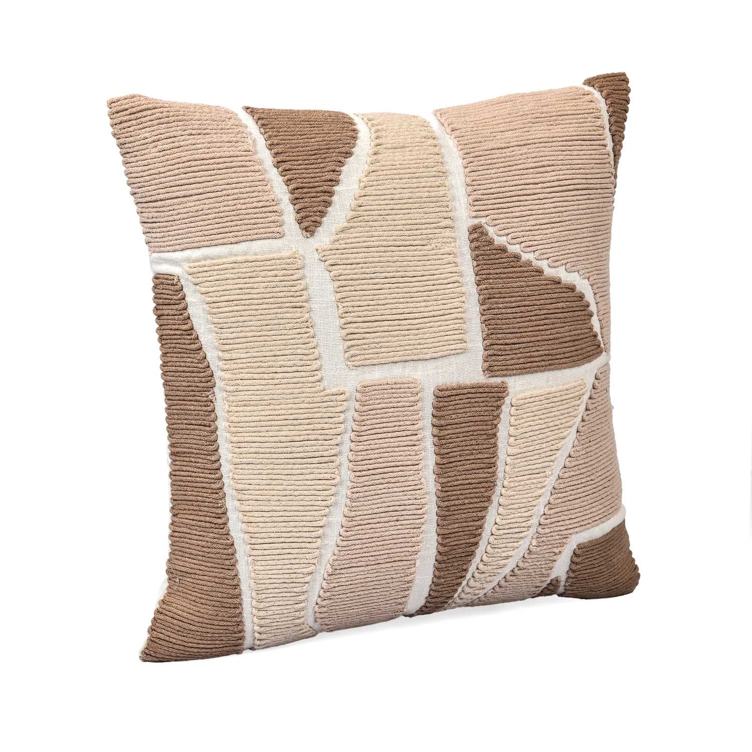 Abstract Patch Pattern Cotton Cushion Cover- Brown