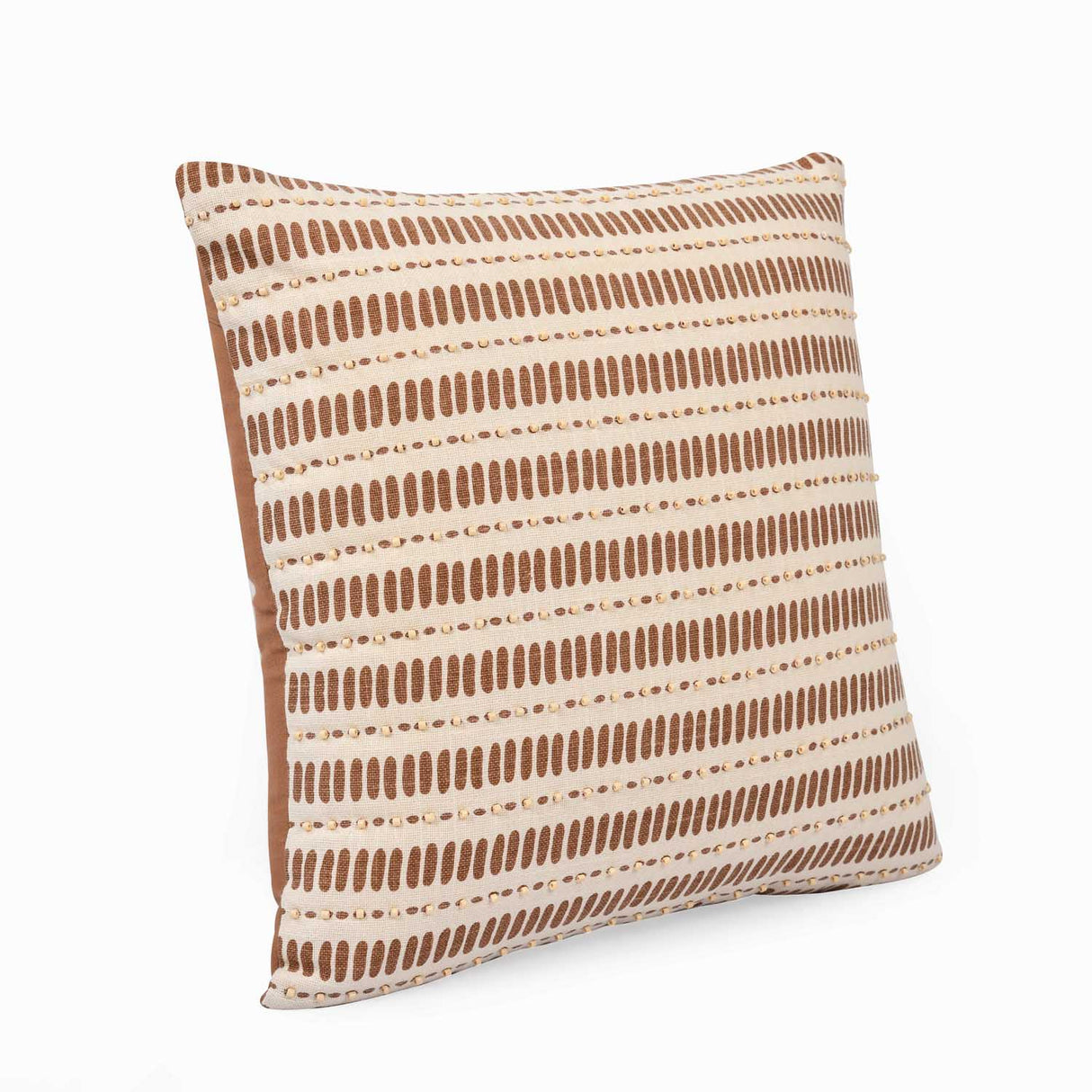 Small Lines Pattern Cotton Cushion Cover- Brown