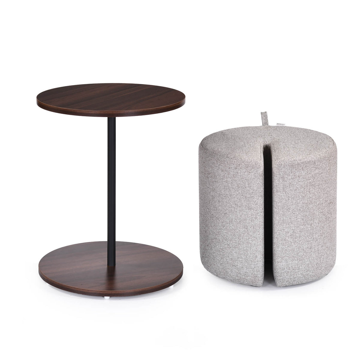 Nicole Side Table with Pouf- Walnut Brown