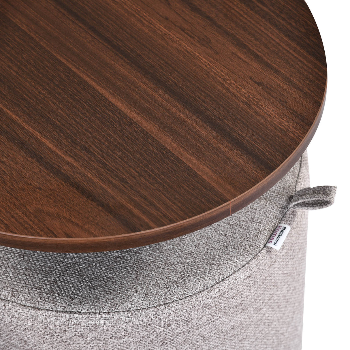 Nicole Side Table with Pouf- Walnut Brown