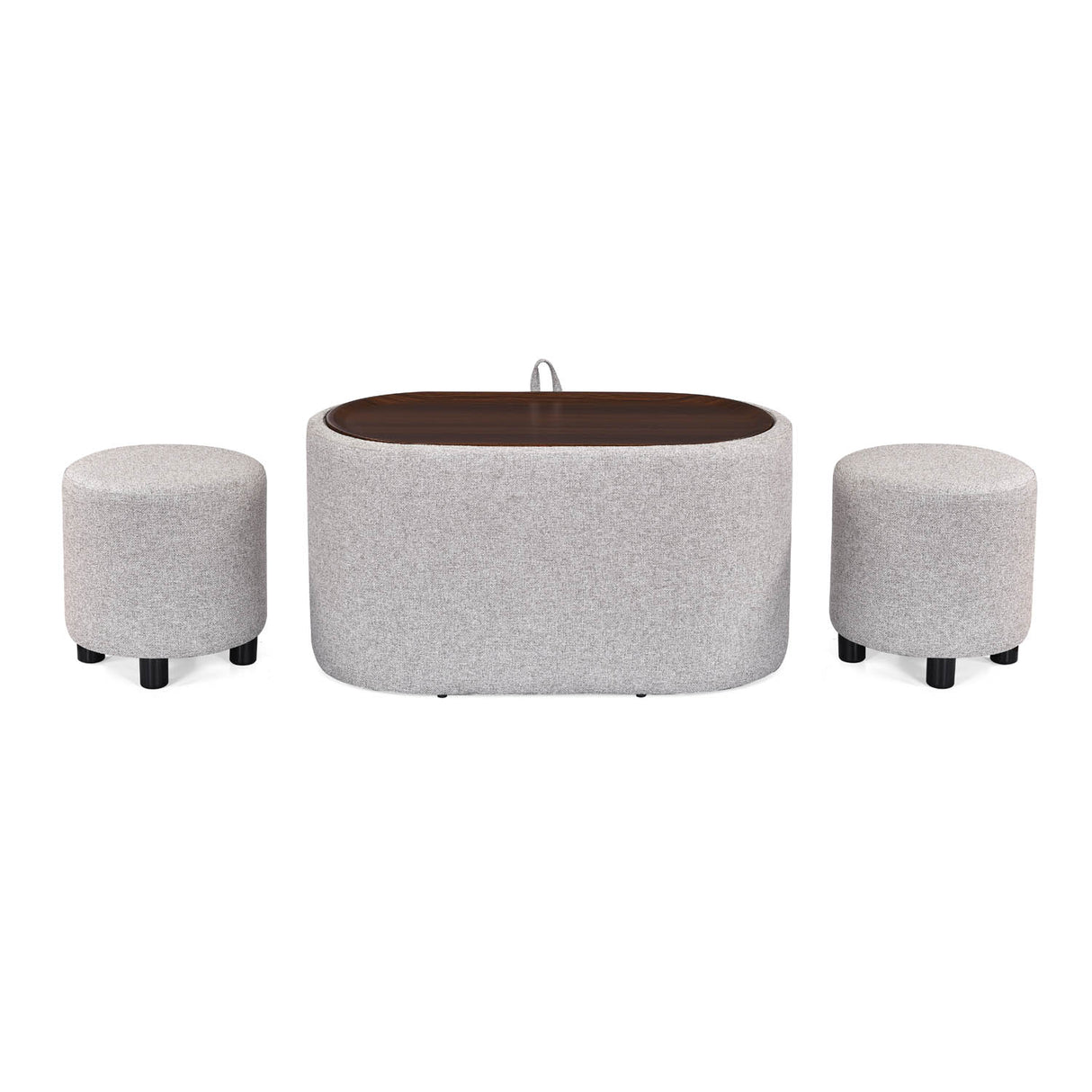 Dennis Center Table with Storage and 2 Poufs- Grey